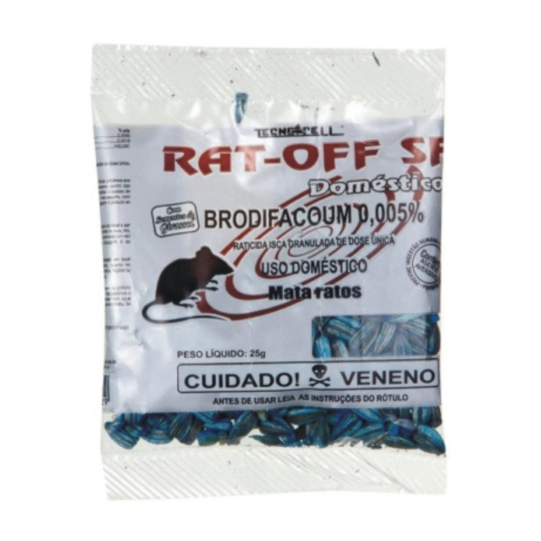 Raticida Girassol Rat-Off 40 sachês de 25g (1kg) | Mata Rato Pronto Uso | Tecnocell