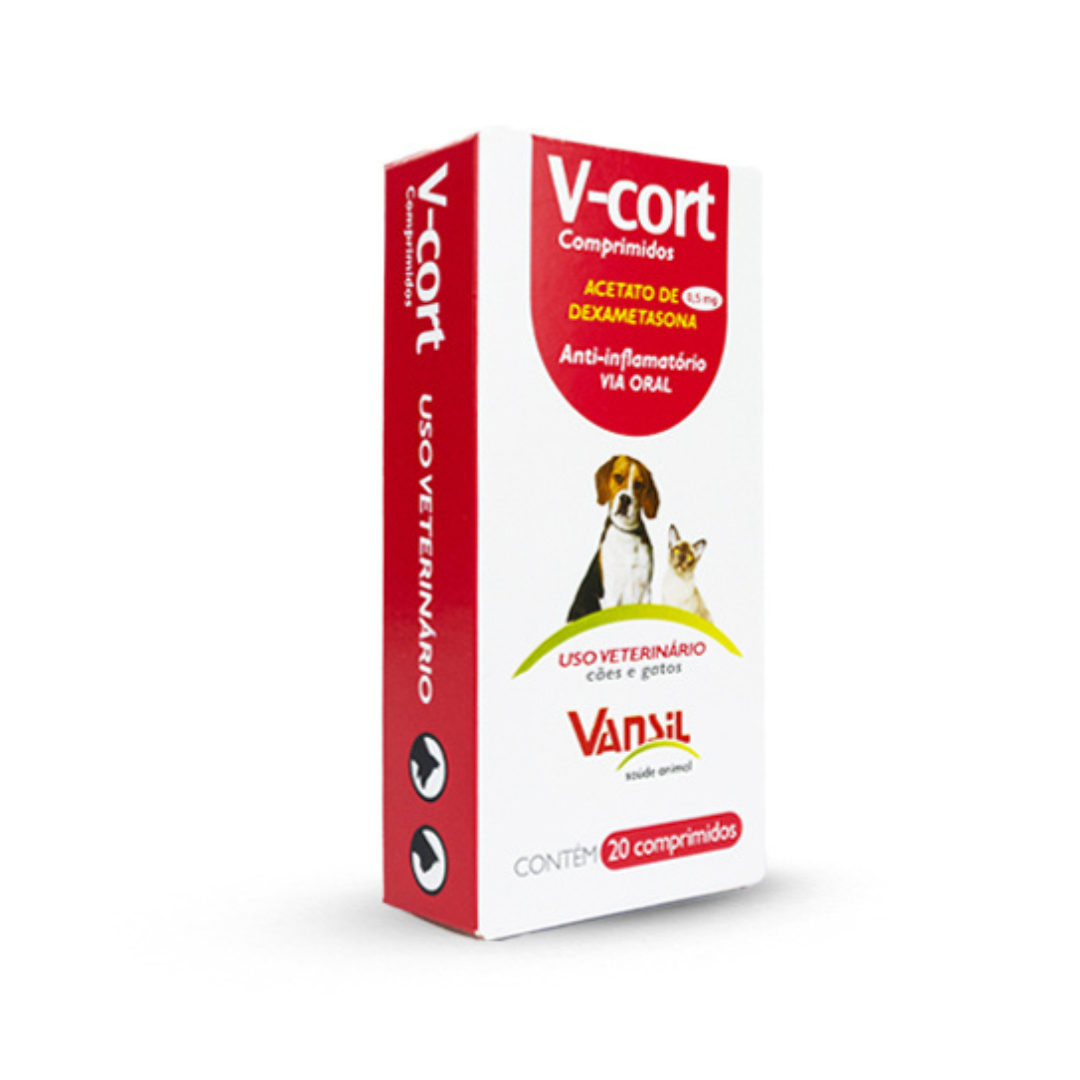 Vcort 200mg (20 Comprimidos) | Anti-inflamatório, Antialérgico e Analgésico para Cães e Gatos | Vansil