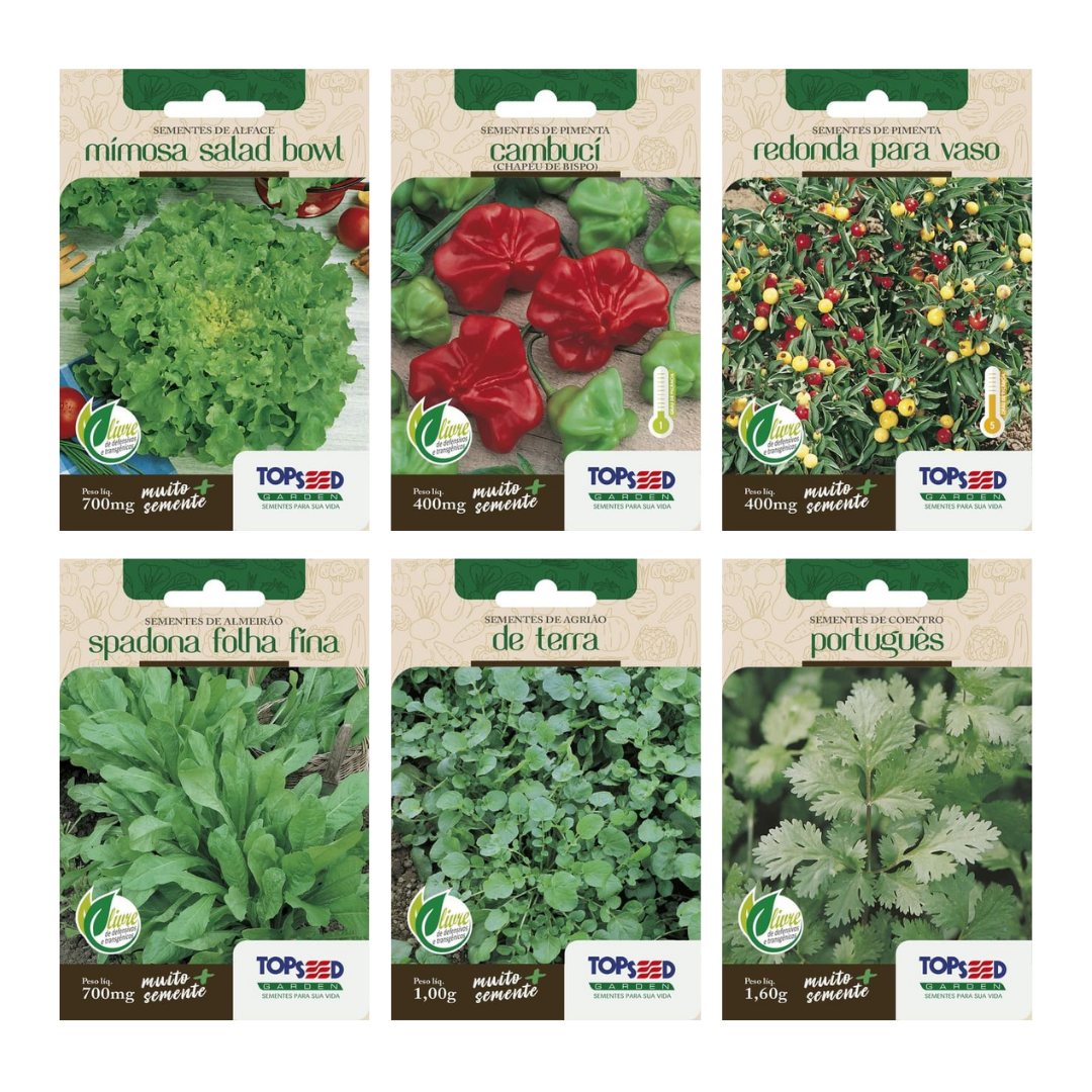Kit 6 Sementes Horta Caseira | Pimentas e Hortaliças