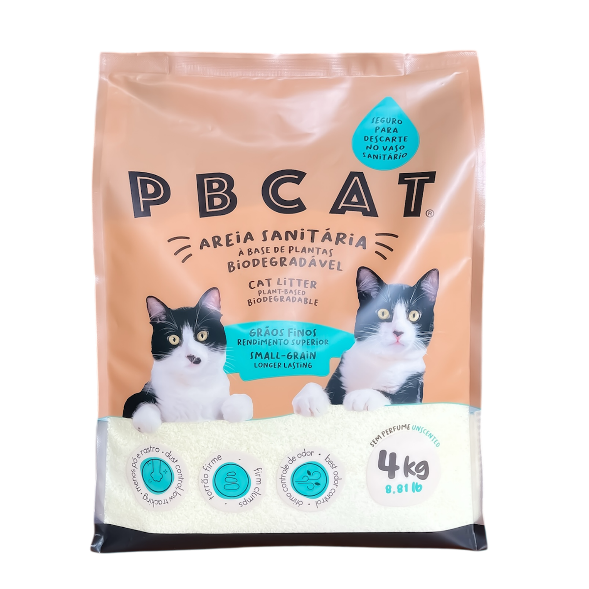 Areia Gato Biodegradável PBCAT 4kg — Grãos Finos | Descartável no Vaso