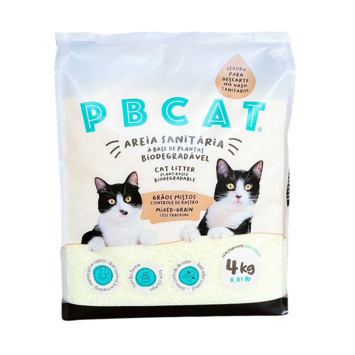 Areia Gato Biodegradável PBCAT 4kg — Grãos Mistos | Descartável no Vaso