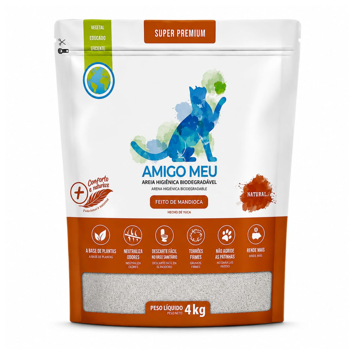 Areia Gato Biodegradável Mandioca | Amigo Meu | 4 Kg